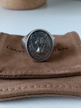 David Yurman Sterling Silver Petrvs Wolf Signet Ring Band Size 11US